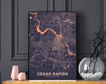 CEDAR RAPIDS Iowa IA usa poster color Hometown City Print Modern Home Decor Office Decoration Wall Art Dorm Bedroom Gift