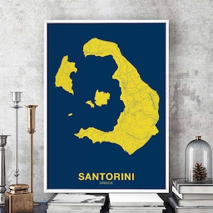 SANTORINI Griechenland Karte Poster Farbe Heimatstadt Stadt Druck Modernes Wohnkultur Büro Dekoration Wand Kunst Wohnheim Schlafzimmer Geschenk