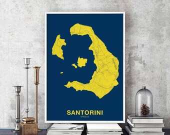 SANTORINI Greece map poster color Hometown City Print Modern Home Decor Office Decoration Wall Art Dorm Bedroom Gift