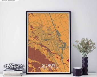 GILROY California usa map poster black white Hometown City Print Modern Home Decor Office Decoration Wall Art Dorm Bedroom Gift
