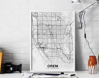 OREM Utah UT USA map poster black white  Hometown City Print Modern Home Decor Office Decoration Wall Art Dorm Bedroom Gift