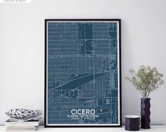 CICERO Illinois USA map poster black white Hometown City Print Modern Home Decor Office Decoration Wall Art Dorm Bedroom Gift
