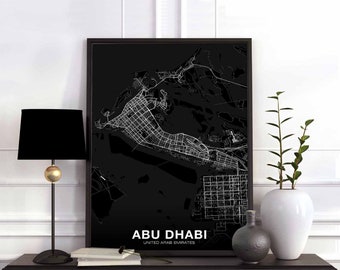 ABU DHABI United Arab Emirates map poster black white Hometown City Print Modern Home Decor Office Decoration Wall Art Dorm Bedroom Gift