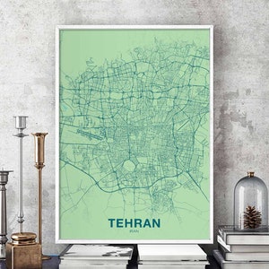 TEHRAN Iran map poster color Hometown City Print Modern Home Decor Office Decoration Wall Art Dorm Bedroom Gift