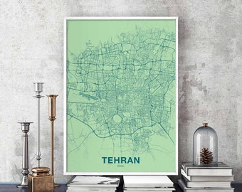 TEHRAN Iran map poster color Hometown City Print Modern Home Decor Office Decoration Wall Art Dorm Bedroom Gift