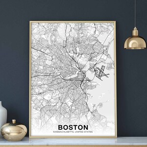 BOSTON Massachusetts MA USA map poster black white Hometown City Print Modern Home Decor Office Decoration Wall Art Dorm Bedroom Gift