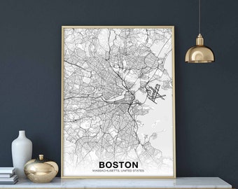 BOSTON Massachusetts MA USA map poster black white Hometown City Print Modern Home Decor Office Decoration Wall Art Dorm Bedroom Gift