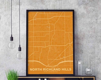 NORTH RICHLAND HILLS Texas tx usa poster color Hometown City Print Modern Home Decor Office Decoration Wall Art Dorm Bedroom Gift