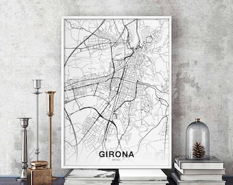 GIRONA Spain map poster black white Hometown City Print Modern Home Decor Office Decoration Wall Art Dorm Bedroom Gift