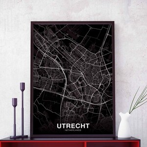 UTRECHT pays-bas carte affiche noir blanc ville natale ville impression moderne décor à la maison bureau décoration mur art dortoir chambre cadeau