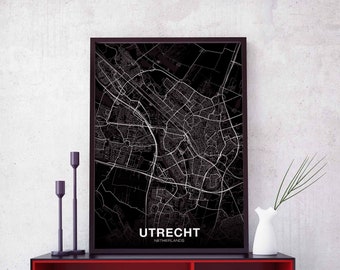 UTRECHT Netherlands map poster black white Hometown City Print Modern Home Decor Office Decoration Wall Art Dorm Bedroom Gift