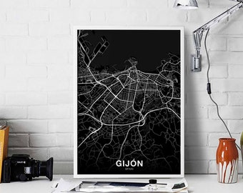 GIJON Spain map poster black white Hometown City Print Modern Home Decor Office Decoration Wall Art Dorm Bedroom Gift