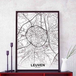 LEUVEN Belgia mapa plakat Miasto rodzinne Wydrukuj Nowoczesny wystrój domu Dekoracja biura Sztuka ścienna Sypialnia w akademiku Prezent