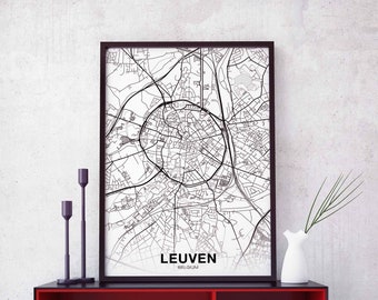 LEUVEN Belgium map poster Hometown City Print Modern Home Decor Office Decoration Wall Art Dorm Bedroom Gift
