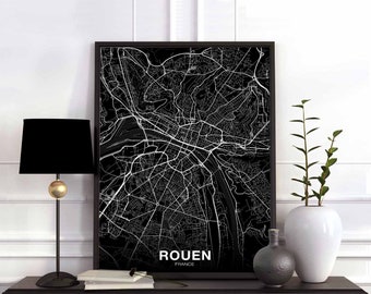 ROUEN  France map poster black white Hometown City Print Modern Home Decor Office Decoration Wall Art Dorm Bedroom Gift