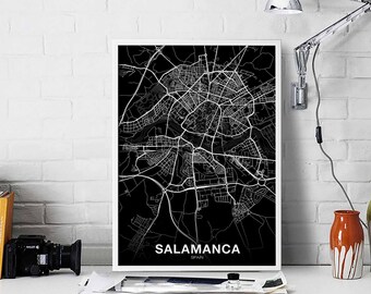 SALAMANCA Spain map poster black white Hometown City Print Modern Home Decor Office Decoration Wall Art Dorm Bedroom Gift
