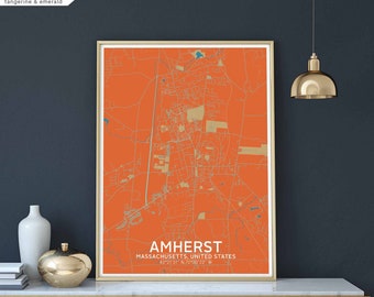 AMHERST Massachusetts USA map poster black white Hometown City Print Modern Home Decor Office Decoration Wall Art Dorm Bedroom Gift