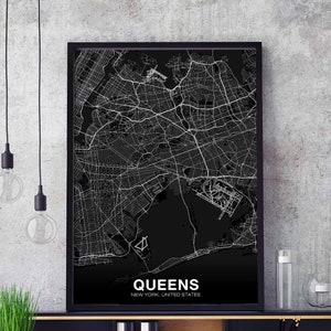 QUEENS New York NY US map poster black white Hometown City Print Modern Home Decor Office Decoration Wall Art Dorm Bedroom Gift