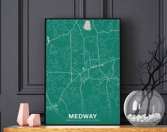 MEDWAY Massachusetts MA USA map poster green Hometown City Print Modern Home Decor Office Decoration Wall Art Dorm Bedroom Gift