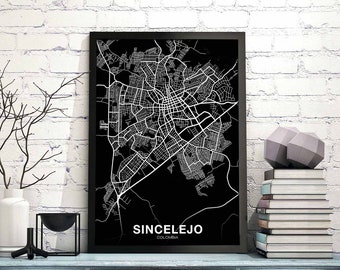 SINCELEJO Colombia map poster black white Hometown City Print Modern Home Decor Office Decoration Wall Art Dorm Bedroom Gift