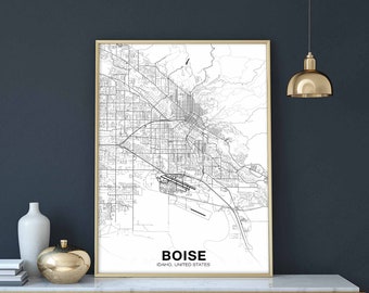 BOISE Idaho ID usa map poster black white Hometown City Print Modern Home Decor Office Decoration Wall Art Dorm Bedroom Gift