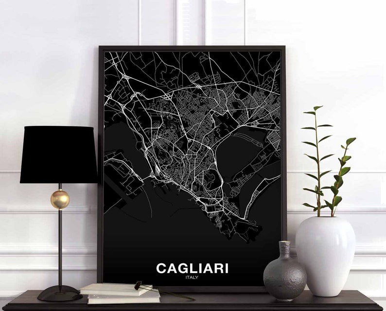 CAGLIARI Italy map poster black white Hometown City Print Modern Home Decor Office Decoration Wall Art Dorm Bedroom Gift