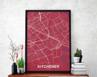 KITCHENER Canada map poster color Hometown City Print Modern Home Decor Office Decoration Wall Art Dorm Bedroom Gift
