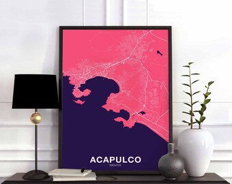 ACAPULCO Mexico map poster color Hometown City Print Modern Home Decor Office Decoration Wall Art Dorm Bedroom Gift