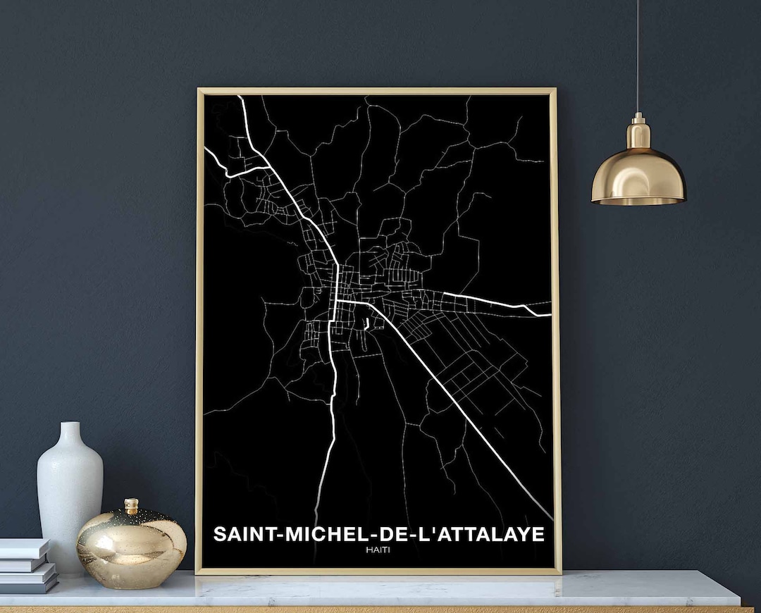 Stmicheldel'attalaye Haiti Map Poster Black White Etsy