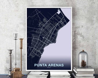 PUNTA ARENAS Chile map poster color Hometown City Print Modern Home Decor Office Decoration Wall Art Dorm Bedroom Gift