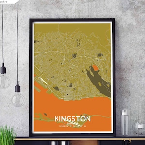 KINGSTON Jamaica map poster black white Hometown City Print Modern Home Decor Office Decoration Wall Art Dorm Bedroom Gift