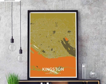 KINGSTON Jamaica map poster black white Hometown City Print Modern Home Decor Office Decoration Wall Art Dorm Bedroom Gift