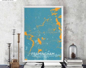 FRAMINGHAM Massachusetts usa map poster black white Hometown City Print Modern Home Decor Office Decoration Wall Art Dorm Bedroom Gift