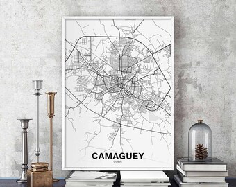 CAMAGUEY Cuba map poster black white  Hometown City Print Modern Home Decor Office Decoration Wall Art Dorm Bedroom Gift
