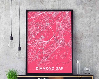 DIAMOND BAR California CA us map poster color Hometown City Print Modern Home Decor Office Decoration Wall Art Dorm Bedroom Gift