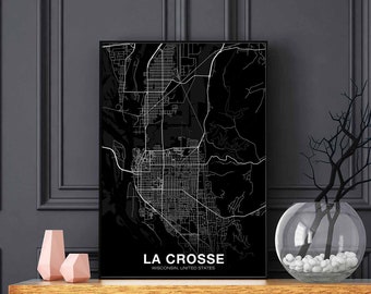 LA CROSSE Wisconsin WI usa map poster black white Hometown City Print Modern Home Decor Office Decoration Wall Art Dorm Bedroom Gift