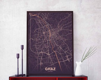 GRAZ Austria poster color Hometown City Print Modern Home Decor Office Decoration Wall Art Dorm Bedroom Gift