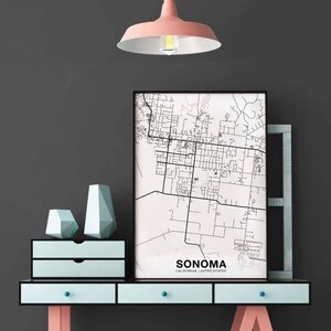 SONOMA California CA Usa Map Poster Black White Hometown City Print ...