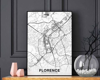 FLORENCE Kentucky KY USA map poster black white Hometown City Print Modern Home Decor Office Decoration Wall Art Dorm Bedroom Gift