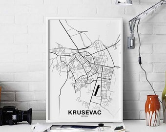KRUSEVAC Serbia map poster black white Hometown City Print Modern Home Decor Office Decoration Wall Art Dorm Bedroom Gift