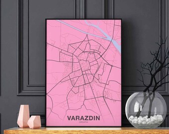 VARAZDIN Croatia map poster color Hometown City Print Modern Home Decor Office Decoration Wall Art Dorm Bedroom Gift