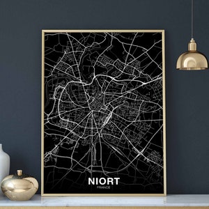 NIORT France carte affiche noir blanc ville natale ville impression moderne décor à la maison bureau décoration mur art dortoir chambre cadeau