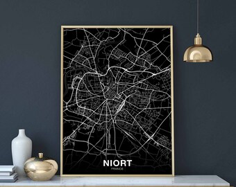 NIORT France map poster black white Hometown City Print Modern Home Decor Office Decoration Wall Art Dorm Bedroom Gift
