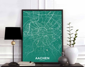 AACHEN Germany map poster color Hometown City Print Modern Home Decor Office Decoration Wall Art Dorm Bedroom Gift