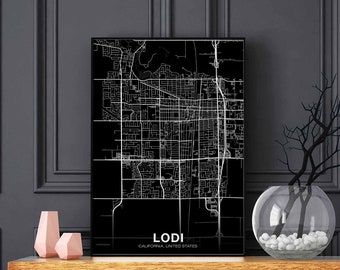 LODI California CA USA map poster black white Hometown City Print Modern Home Decor Office Decoration Wall Art Dorm Bedroom Gift