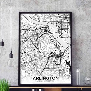 ARLINGTON Virginia USA map poster black white Hometown City Print Modern Home Decor Office Decoration Wall Art Dorm Bedroom Gift