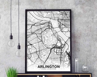 ARLINGTON Virginia USA map poster black white Hometown City Print Modern Home Decor Office Decoration Wall Art Dorm Bedroom Gift