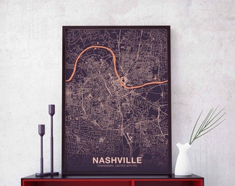NASHVILLE Tennessee TN USA poster color Hometown City Print Modern Home Decor Office Decoration Wall Art Dorm Bedroom Gift