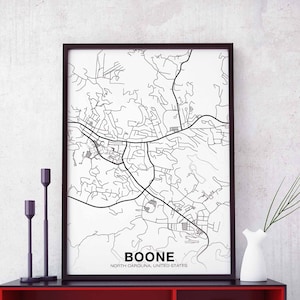 BOONE North Carolina NC USA mappa poster bianco e nero Città natale Città Stampa Arredamento moderno per la casa Decorazione per ufficio Arte murale Camera da letto dormitorio Regalo