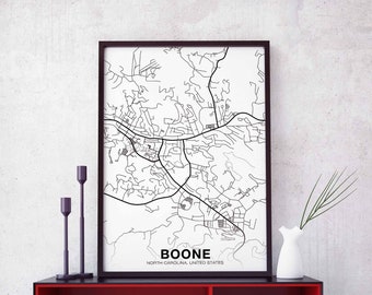 BOONE North Carolina NC USA map poster black white Hometown City Print Modern Home Decor Office Decoration Wall Art Dorm Bedroom Gift